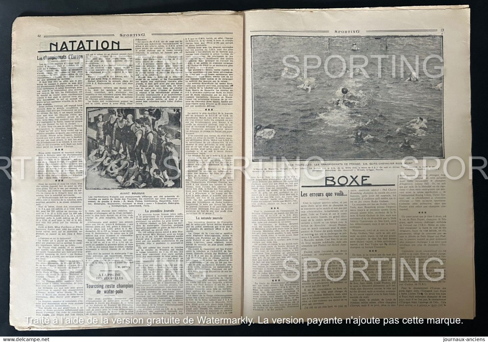 1927 Rare Revue Sportive " SPORTING " WATER POLO - CYCLISME PARIS LIMOGES - AUTOMOBILE LA BAULE - TENNIS - ETC..........