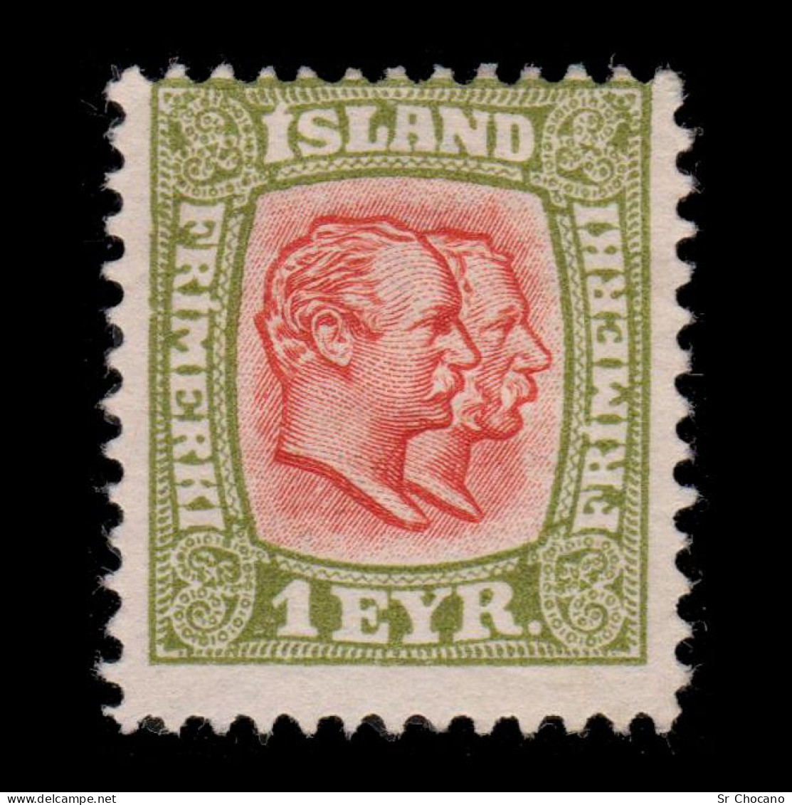 ICELAND.1907-8.Kings Christian IX-Frederik VIII.1e .Scott.71.MNG. - Unused Stamps