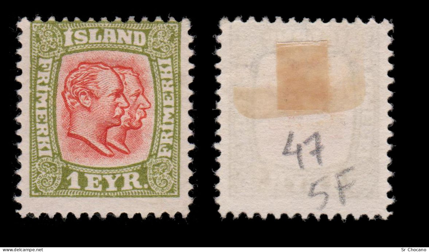 ICELAND.1907-8.Kings Christian IX-Frederik VIII.1e .Scott.71.MNG. - Unused Stamps