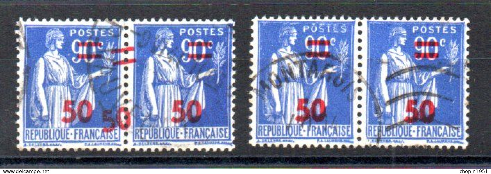 N° 484 PAIX - Deux Paires - SURCHARGE A CHEVAL SUPPLÉMENTAIRE (!) + POSTES FLOU - Oblitérés