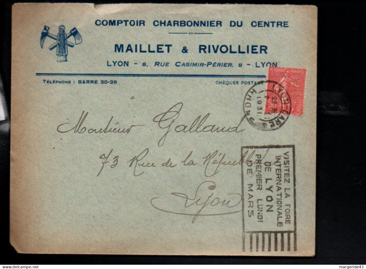 OBLITERATION MECANIQUE FOIRE DE LYON SUR LETTRE A EN TETE 1931 - Maschinenstempel (Sonstige)