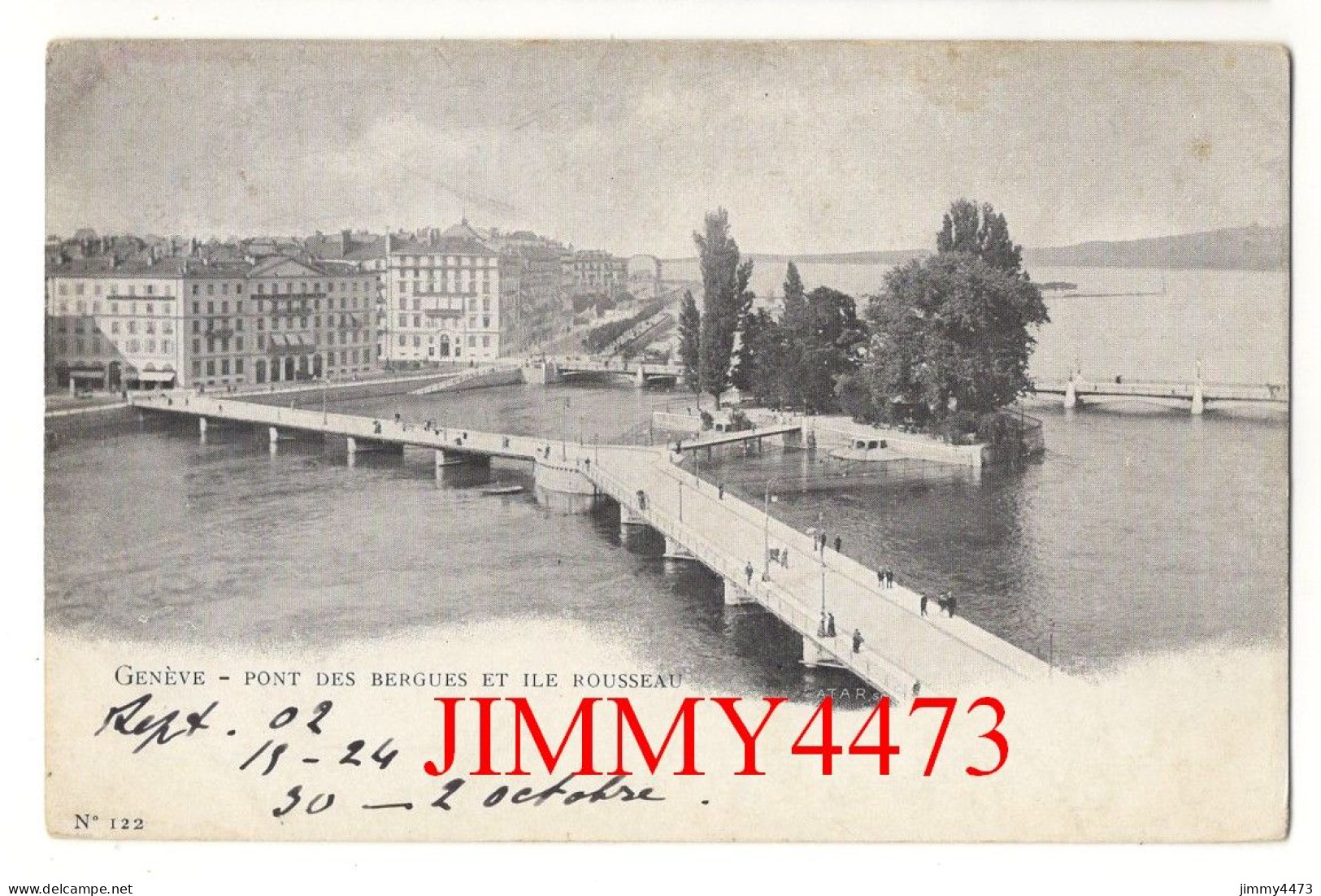 GENEVE En 1924 - Pont Des Bergues Et île Rousseau ( Pont Bien Animé ) N°122 - Ed. A La Dégringolade Grand Bazar Genève - Genève