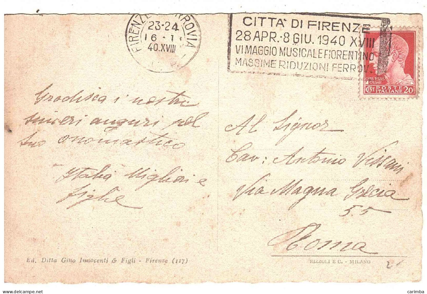 CARTOLINA FIRENZE PALAZZO VECCHIO CON ANNULLO TARGHETTA MAGGIO MUSICALE - Firenze