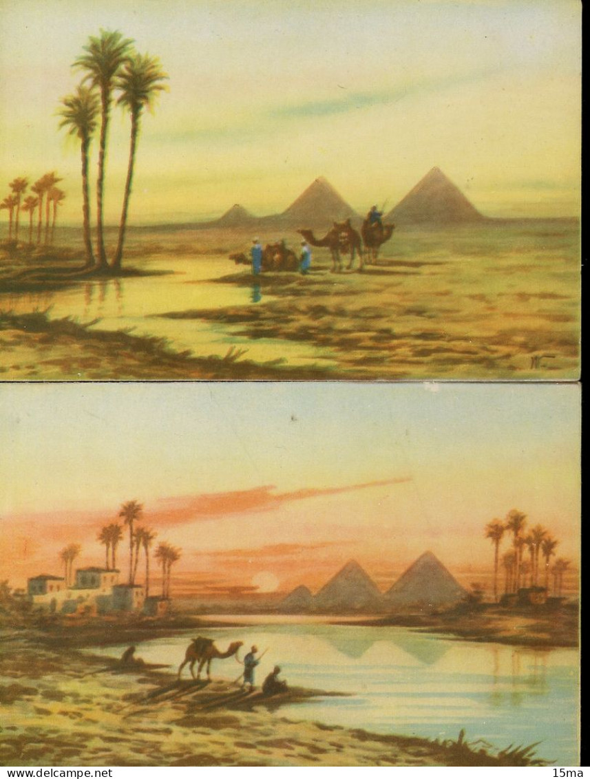 LE CAIIRE Cairo Sunset At The Pyramids Lot De 2 Cartes Postales Bis - Cairo