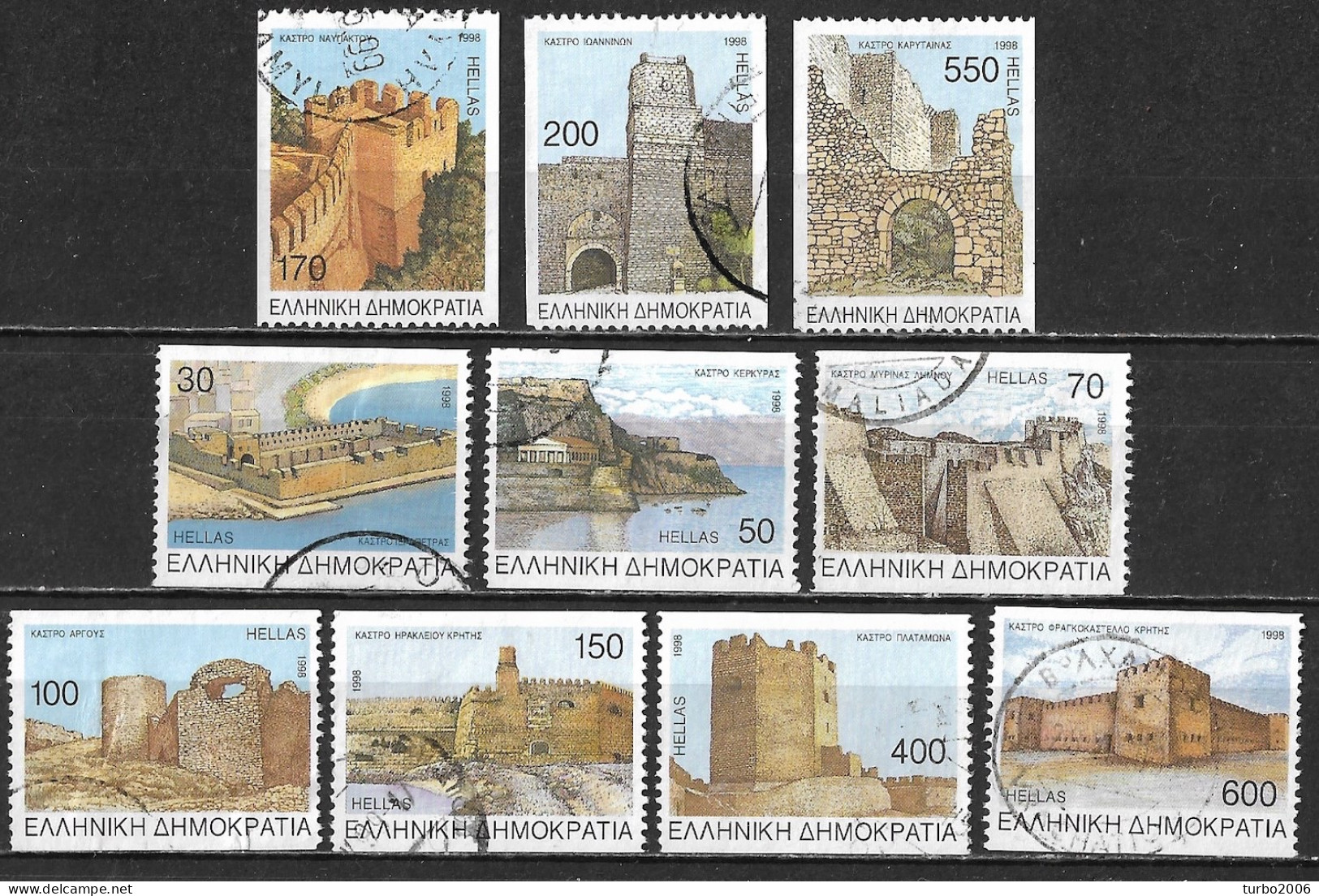 GREECE 1998 Castles Of Greece II Horizontally Perforated Complete Used Set Vl. 2019 / 2028 A - Gebraucht