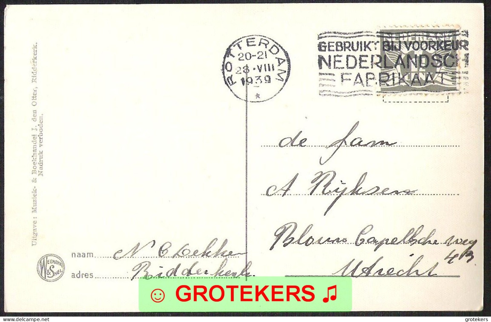 RIDDERKERK Ned. Herv. Kerk Levendig 1939 - Andere & Zonder Classificatie