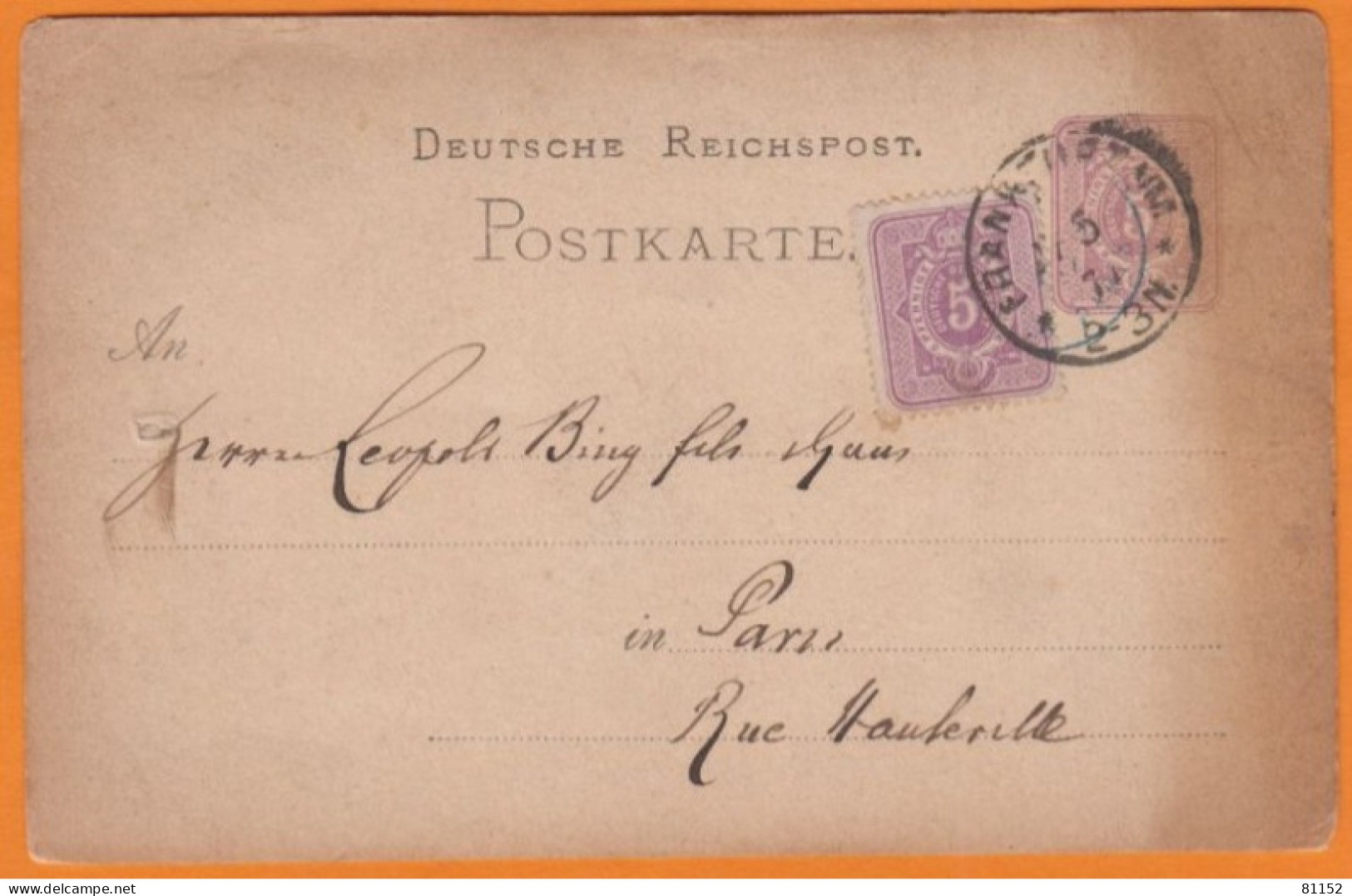 Allemagne  Entier 5p + Complément 5p Sur CPA De FRANKFURT Pour  Paris 1877 - Postcards