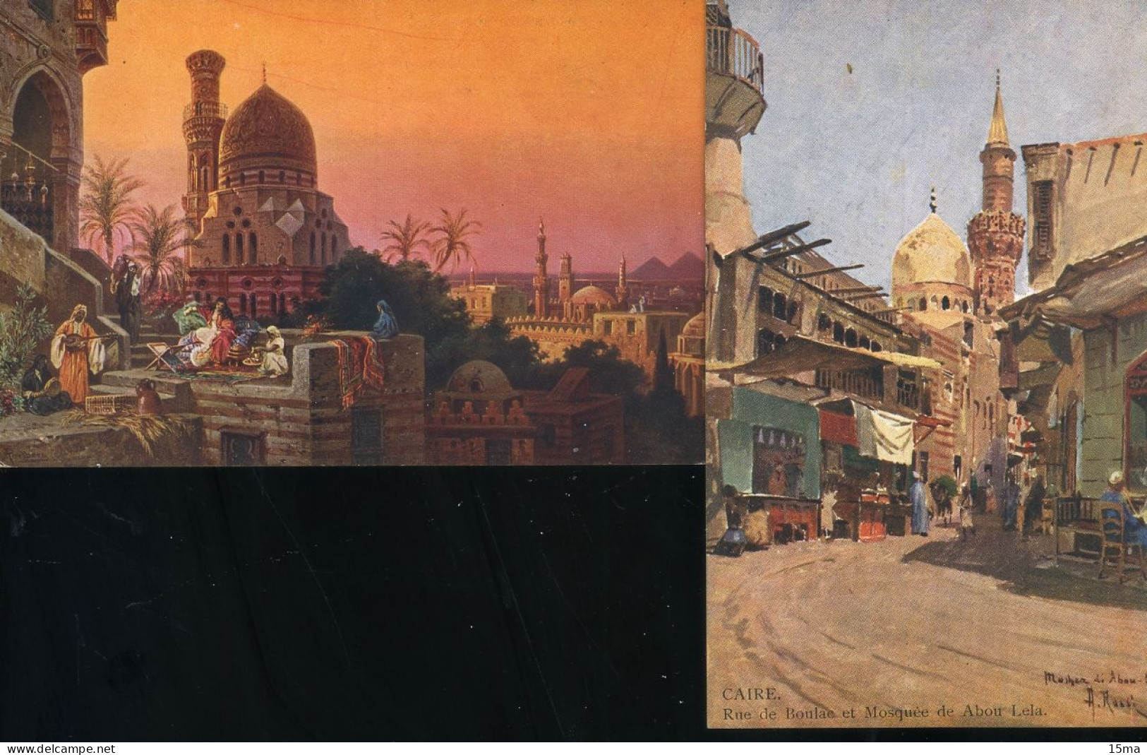 Le Caire Cairo Rue De Boulae Et Mosquée  Lot De 2 Cartes Postales - Le Caire