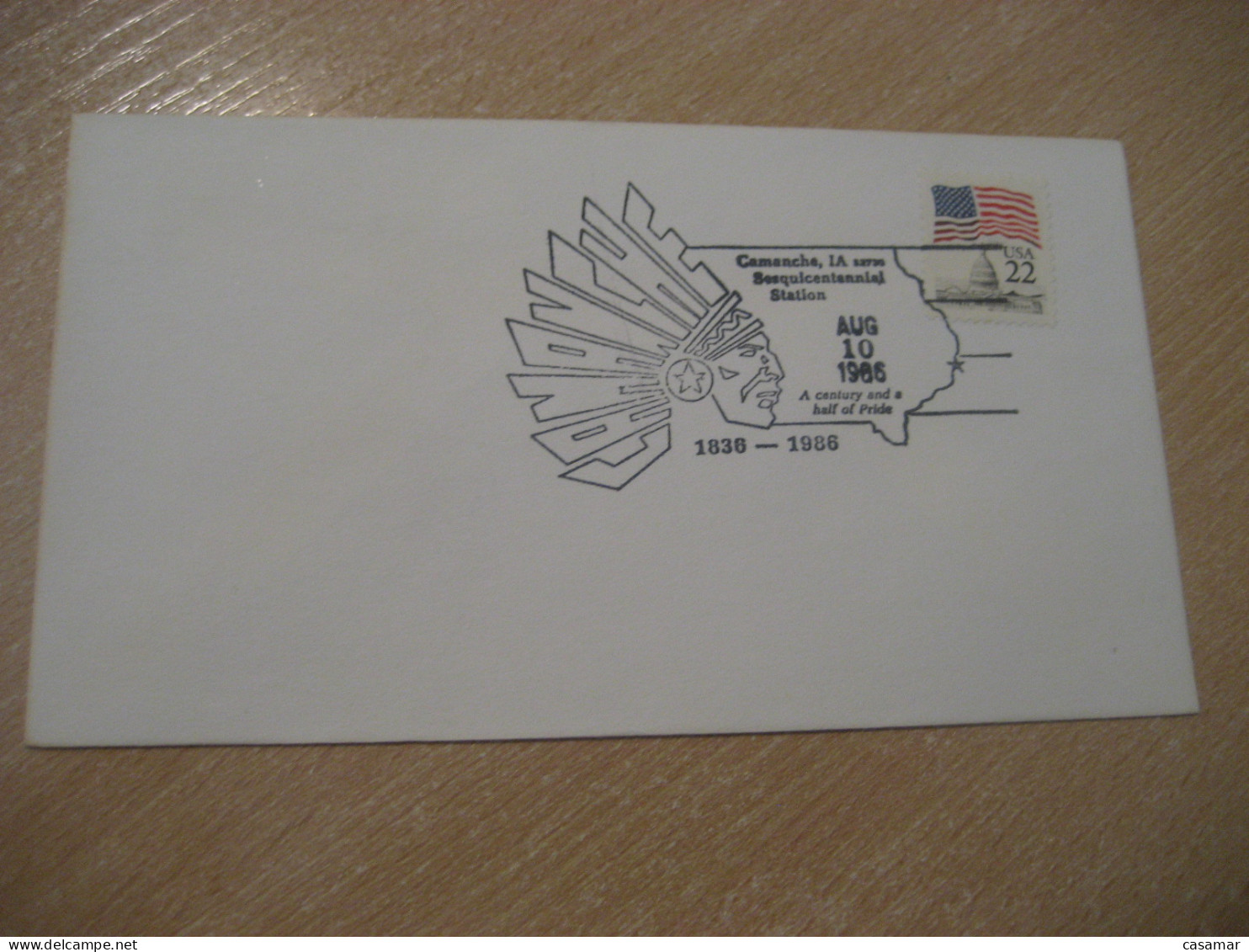 CAMANCHE 1986 Sesquicentennial Station American Indians Indian Cancel Cover USA Indigenous Native History - American Indians