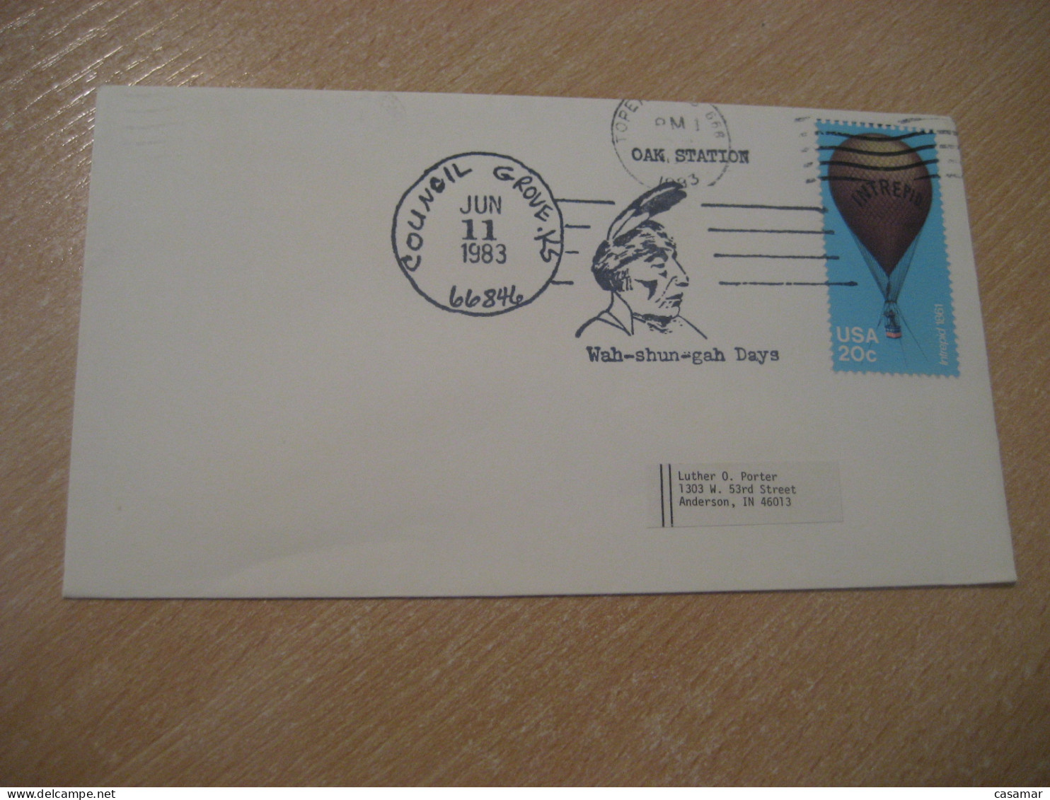 COUNCIL GROVE 1983 Wah-Shun-Gah Days American Indians Indian Cancel Cover USA Indigenous Native History - Indianen