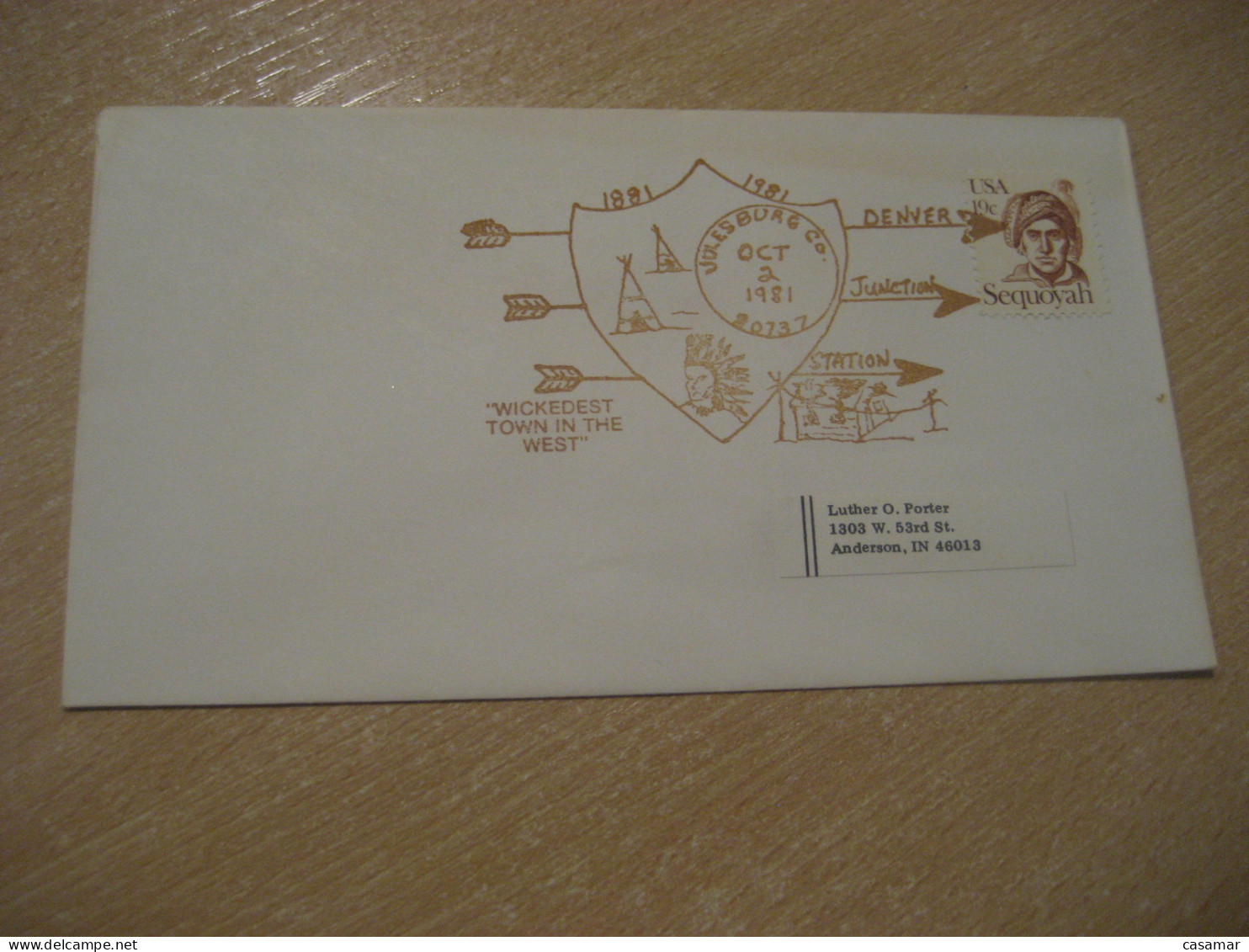 JULESBURG 1981 Wickedest Town In The West American Indians Indian Cancel Cover USA Indigenous Native History - Indiani D'America