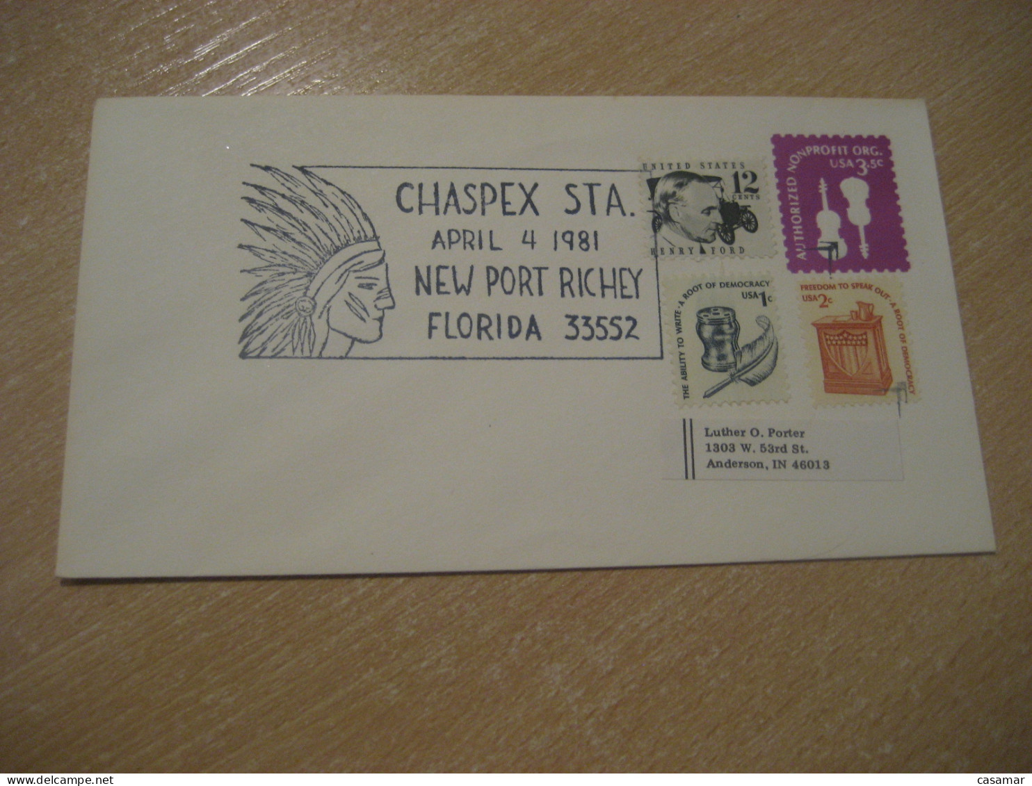 NEW PORT RICHEY 1981 Chaspex Sta. American Indians Indian Cancel Cover USA Indigenous Native History - Indios Americanas