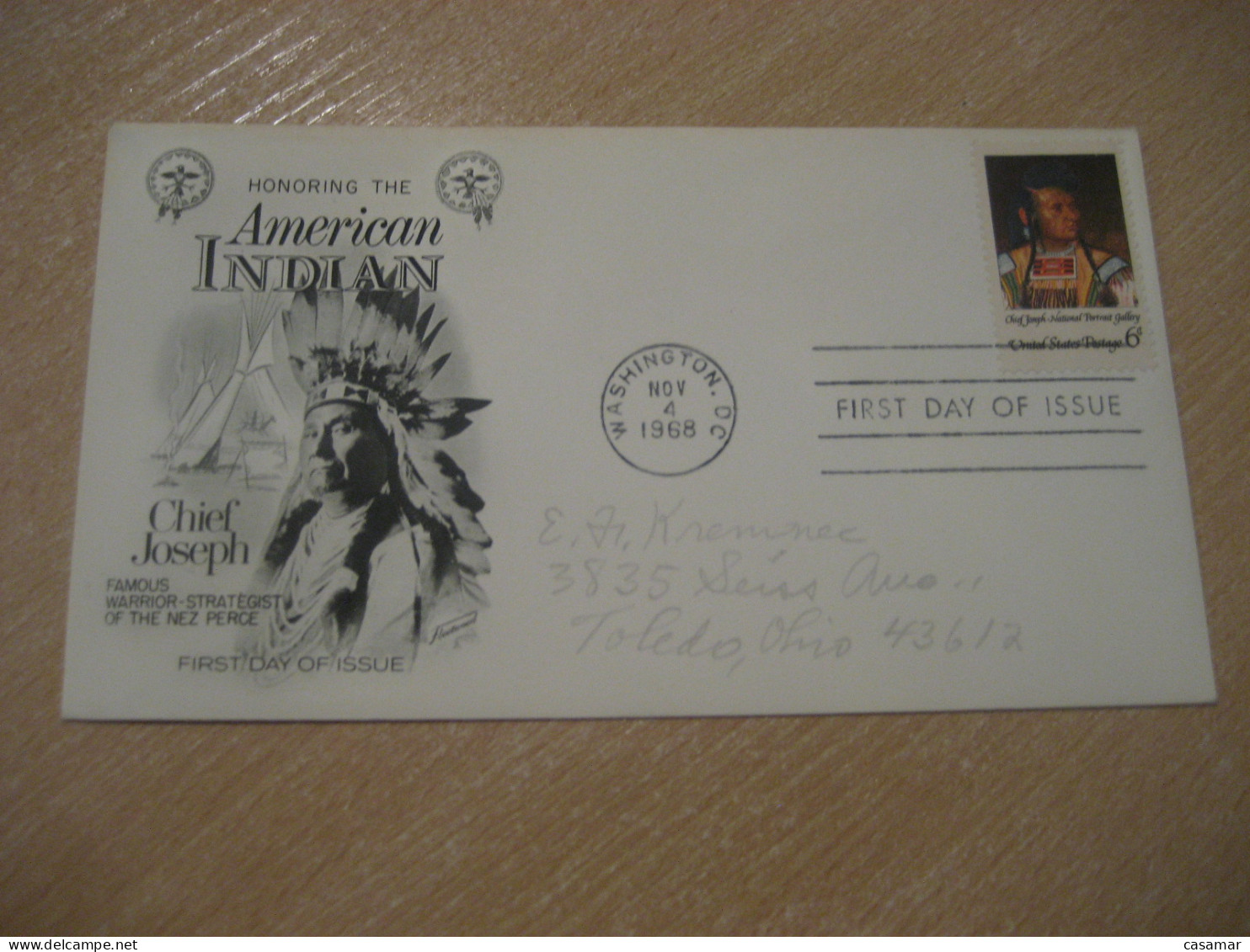 WASHINGTON 1968 Chief Joseph Nez Perce American Indians Indian FDC Cancel Cover USA Indigenous Native History - Indiani D'America