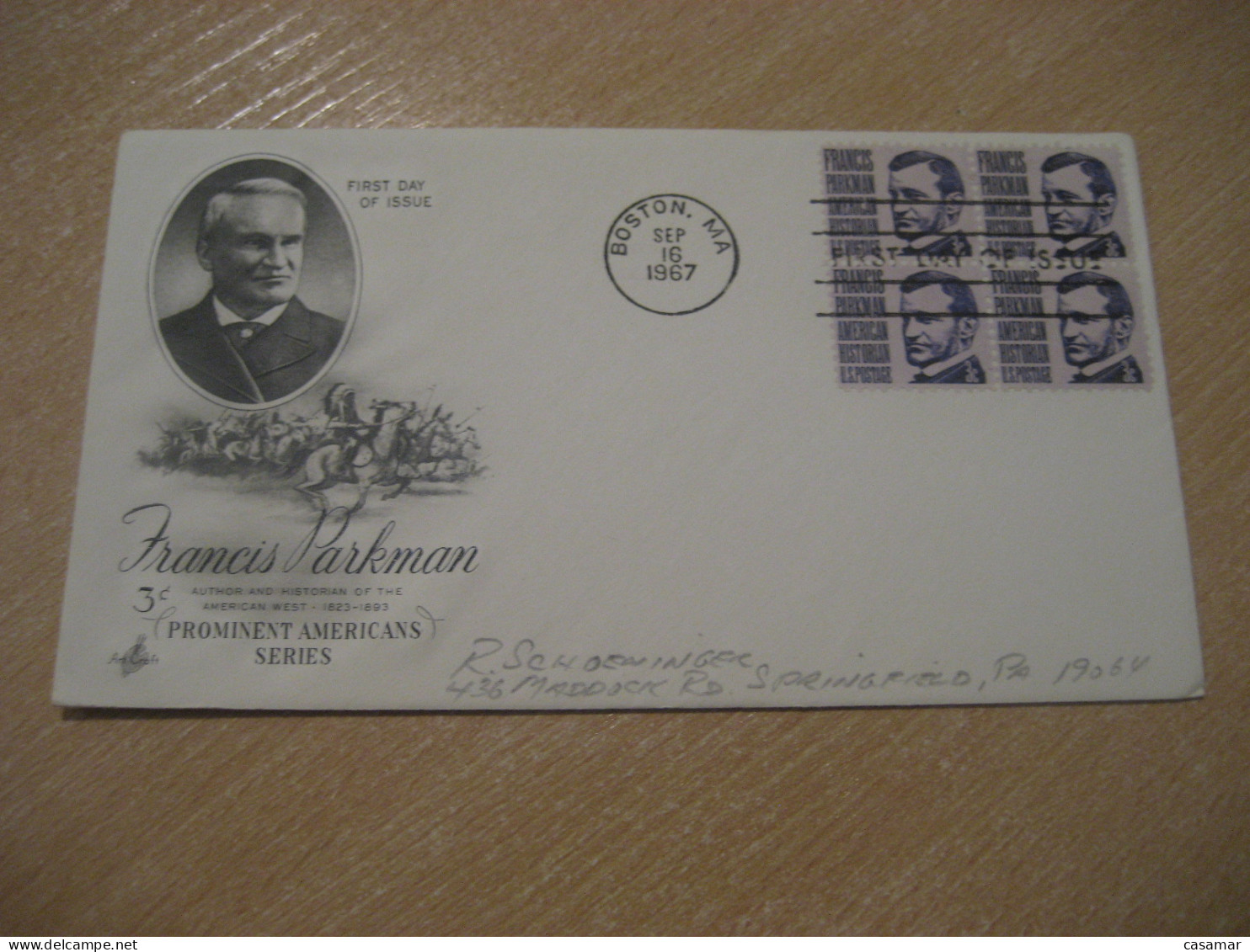 BOSTON 1967 Francis Parkman American West Historian American Indians Indian FDC Cover USA Indigenous Native History - Indianen