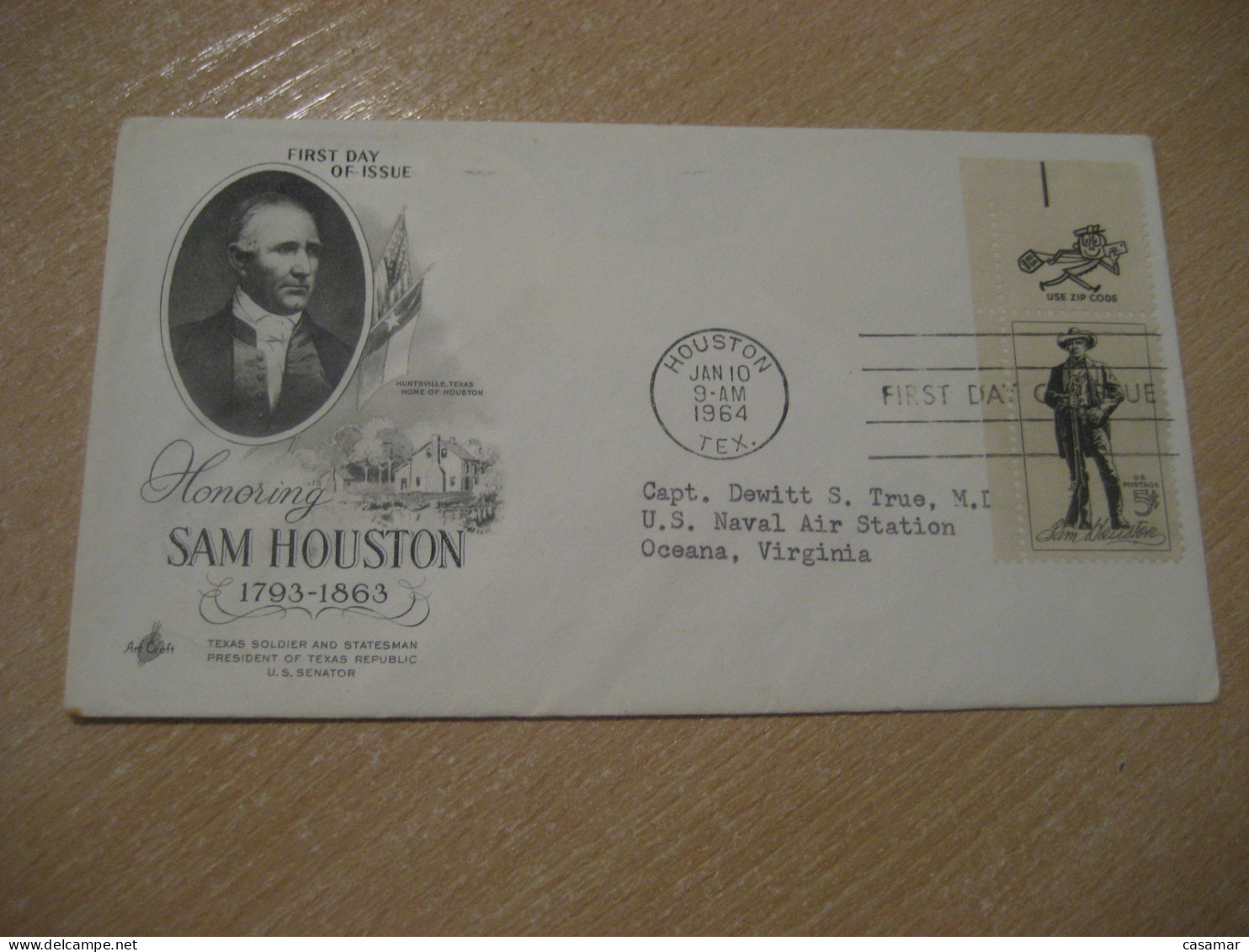 HOUSTON 1964 Sam Houston Soldier President ... American Indians Indian FDC Cancel Cover USA Indigenous Native History - Indios Americanas