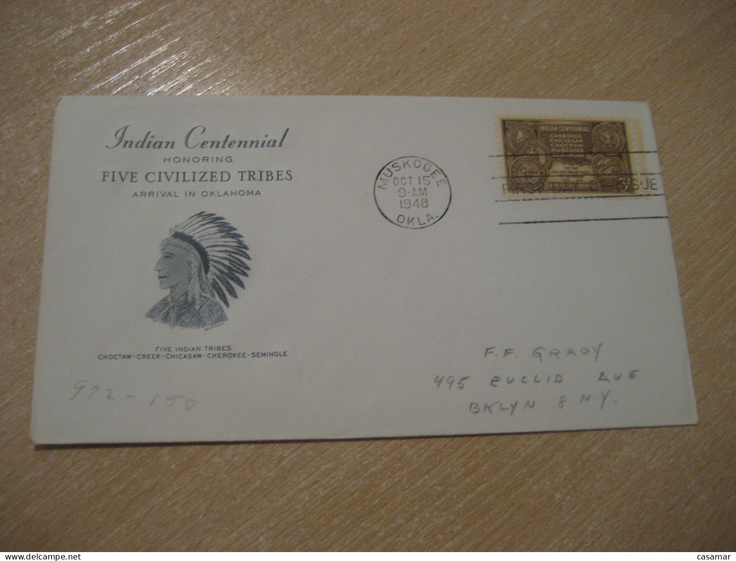 MUSKOGEE 1948 Five Indian Tribes Oklahoma American Indians Indian FDC Cancel Cover USA Indigenous Native History - Indiani D'America