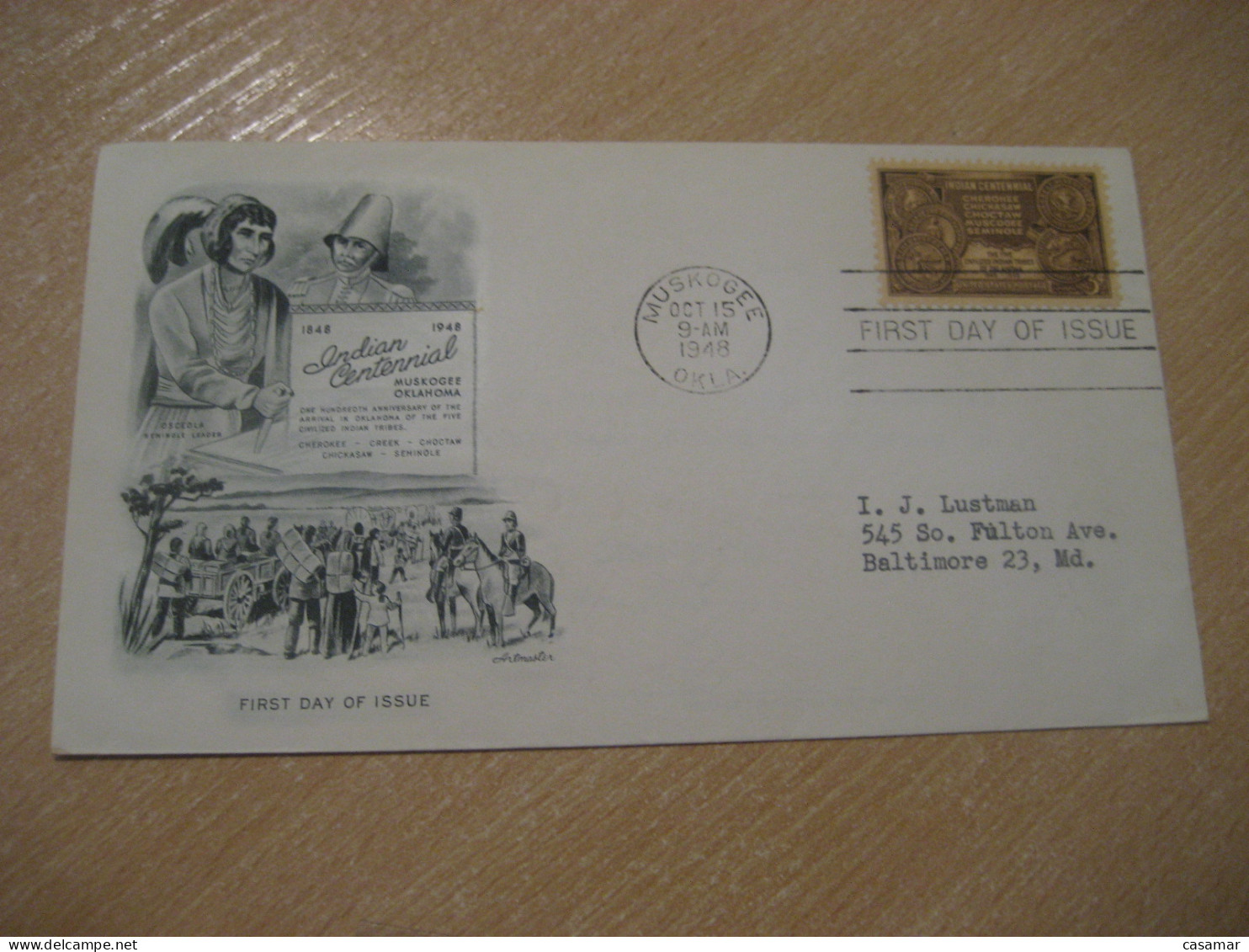 MUSKOGEE 1948 Osceola Five Indian Tribes Oklahoma American Indians Indian FDC Cancel Cover USA Indigenous Native History - Indiani D'America