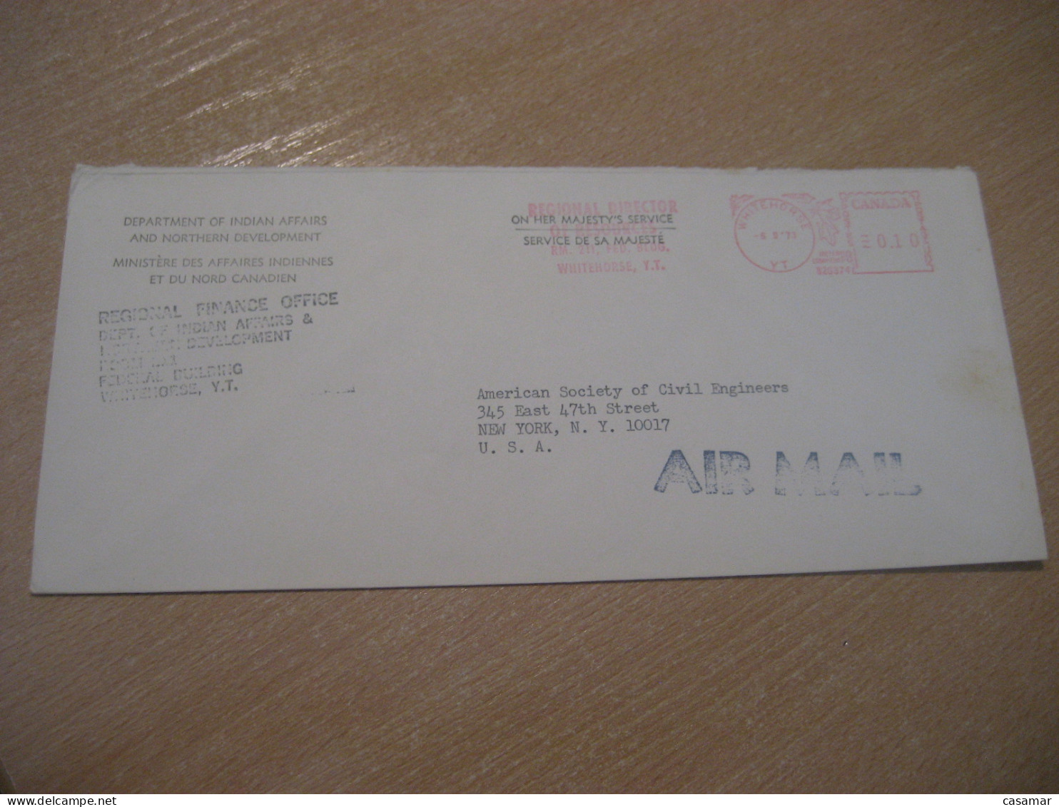 INDIAN AFFAIRS Whitehorse 1973 To USA American Indians Indian Meter Mail Cancel Cover CANADA Indigenous Native History - American Indians