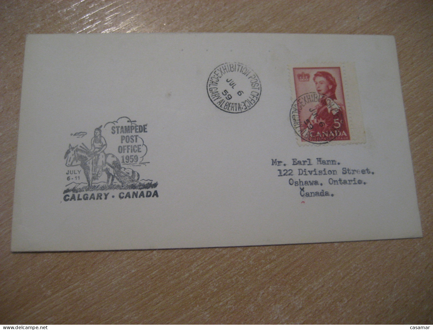 CALGARY 1959 To Oshawa Stampede Post Office American Indians Indian Cancel Cover CANADA Indigenous Native History - Indiens D'Amérique