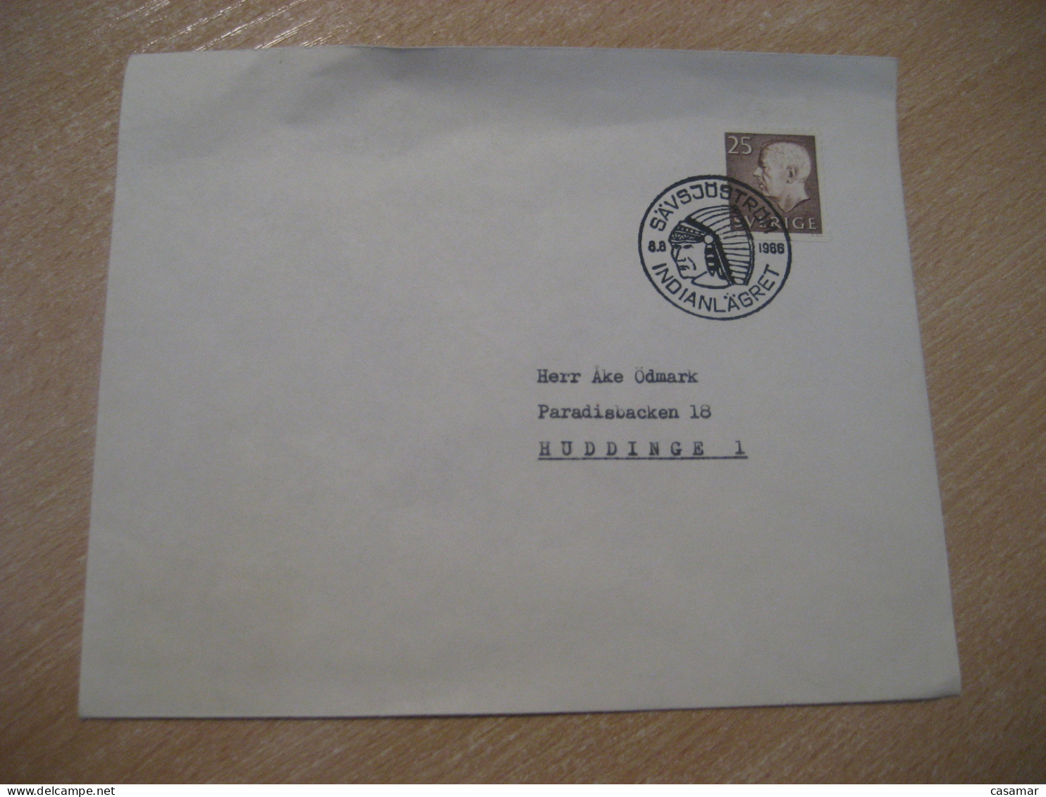 SAVSJOSTROM 1966 To Huddinge American Indians Indian Cancel Cover SWEDEN Indigenous Native History - Indiani D'America