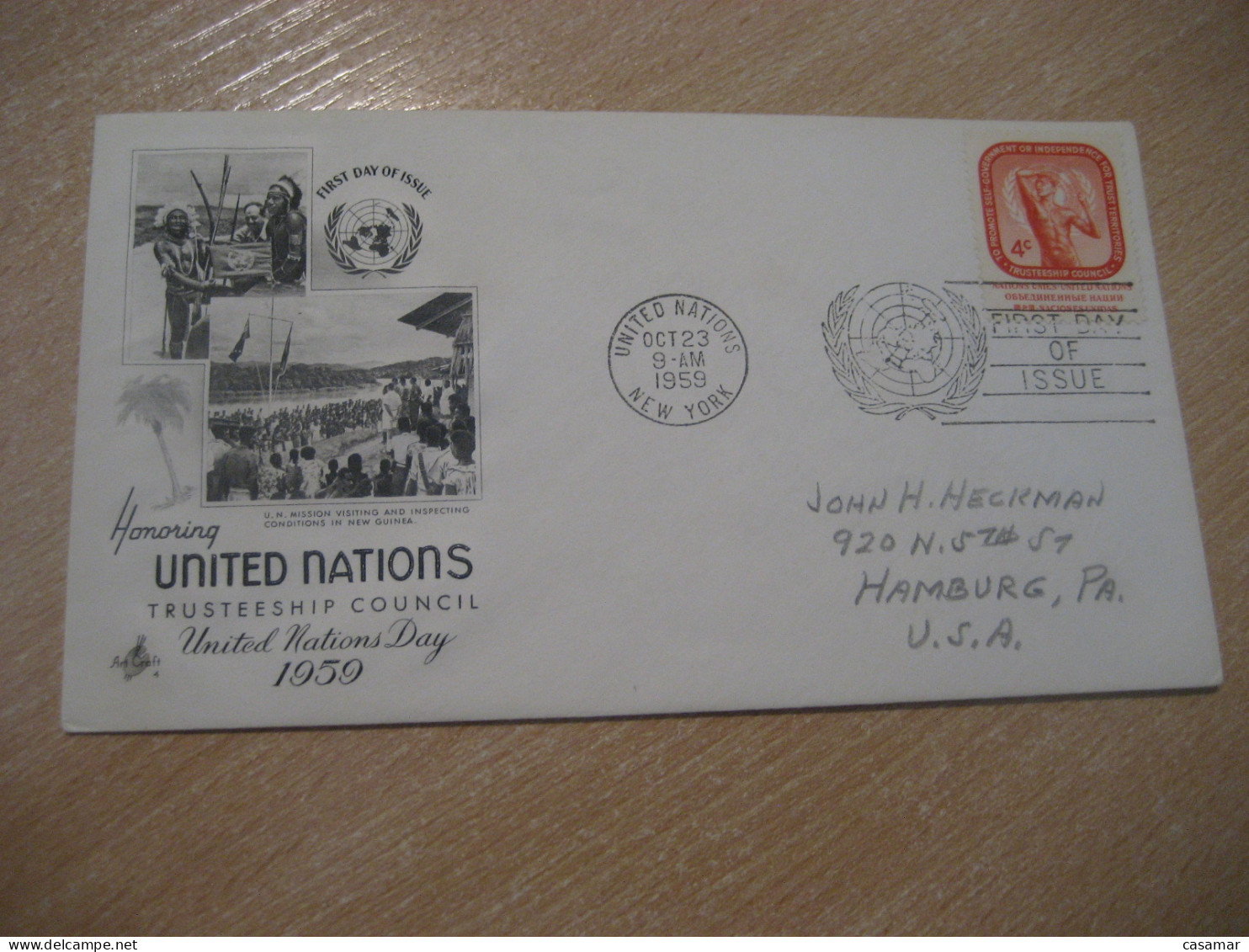 NEW YORK 1959 To Hamburg USA New Guinea American Indians Indian FDC Canc. Cover UNITED NATIONS Indigenous Native History - American Indians
