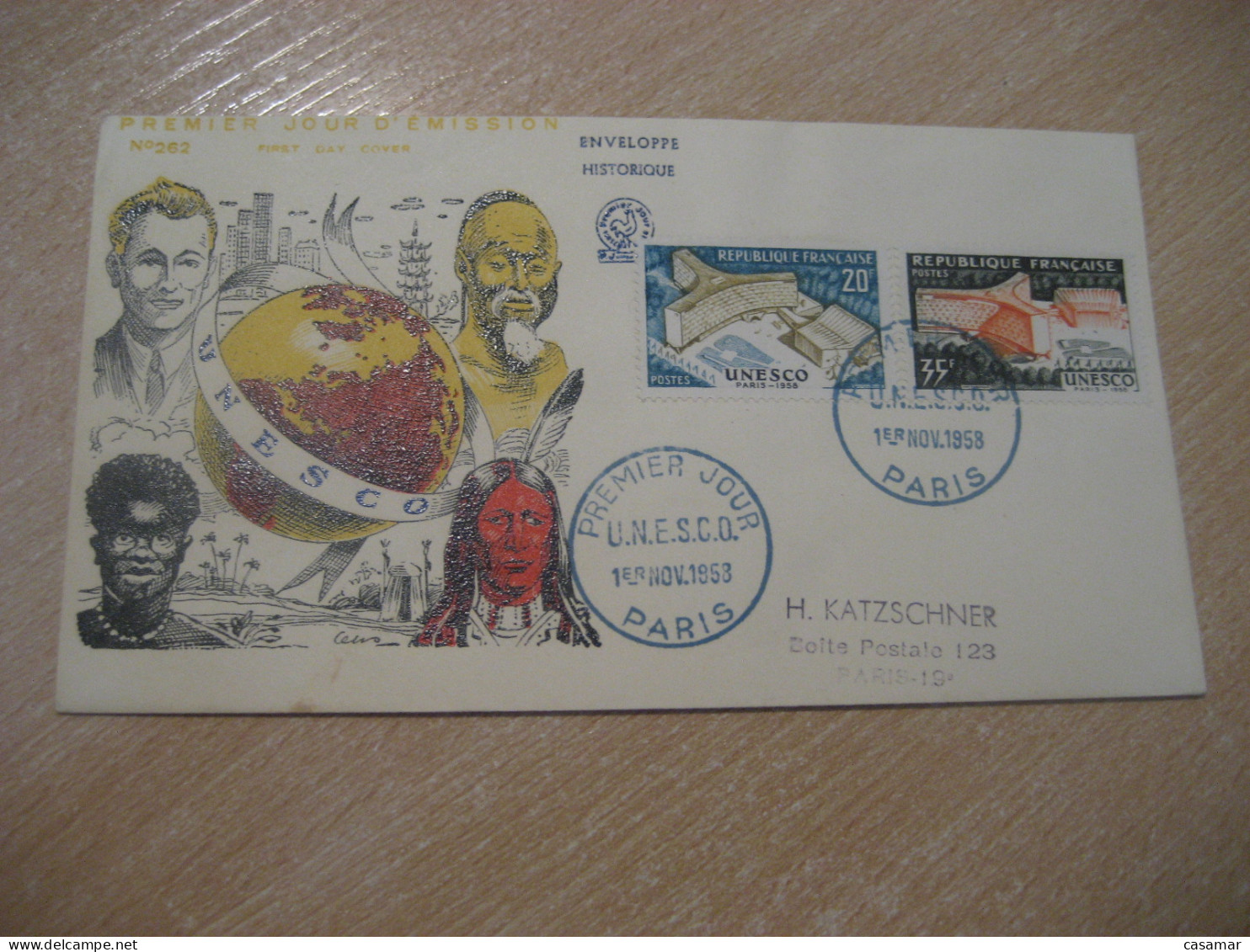 PARIS 1958 UNESCO American Indians Indian FDC Cancel Cover FRANCE Indigenous Native History - American Indians