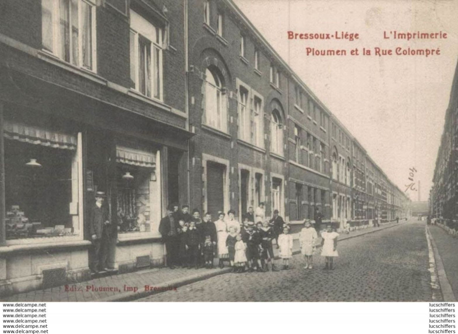 Bressoux-Liège - L'imprimerie Ploumen Et La Rue Colompré - Vue Très Animée - 2 Scans - Lüttich