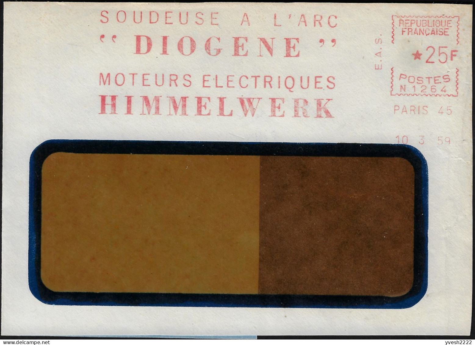 France 1959. Empreinte De Machine à Affranchir, Soudeuse à L'arc Diogène. Moteurs électriques Himmelwerk - Electricité