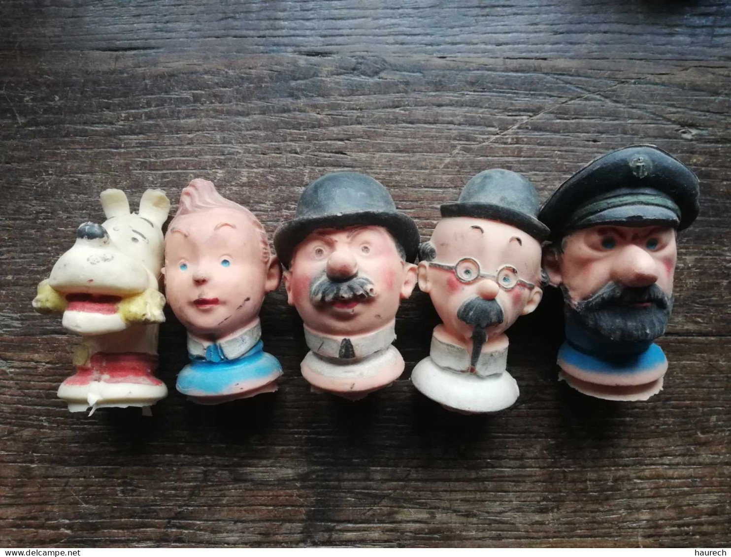 Un Ensemble De Marionnettes, Avec Tintin, Haddock, Tournesol, Milou Et  Dupond, Années 60 - Figurines En Plastique