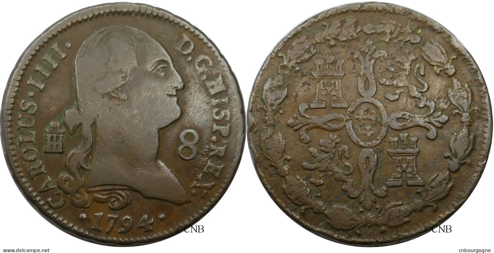 Espagne - Royaume - Charles IV - 8 Maravedis 1794 Ségovie - TB+/VF35 - Mon5780 - Premières Frappes