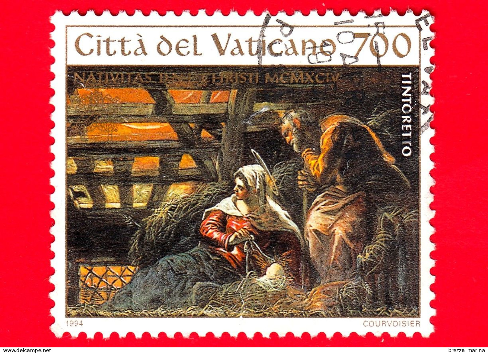 VATICANO - Usato - 1994 - Natale - Sacra Famiglia - Tintoretto - 700 L. - Usati