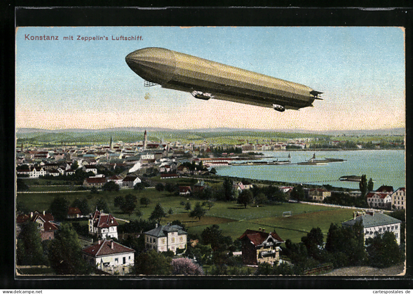 AK Konstanz, Totalansicht Mit Zeppelin`schem Luftschiff  - Dirigeables