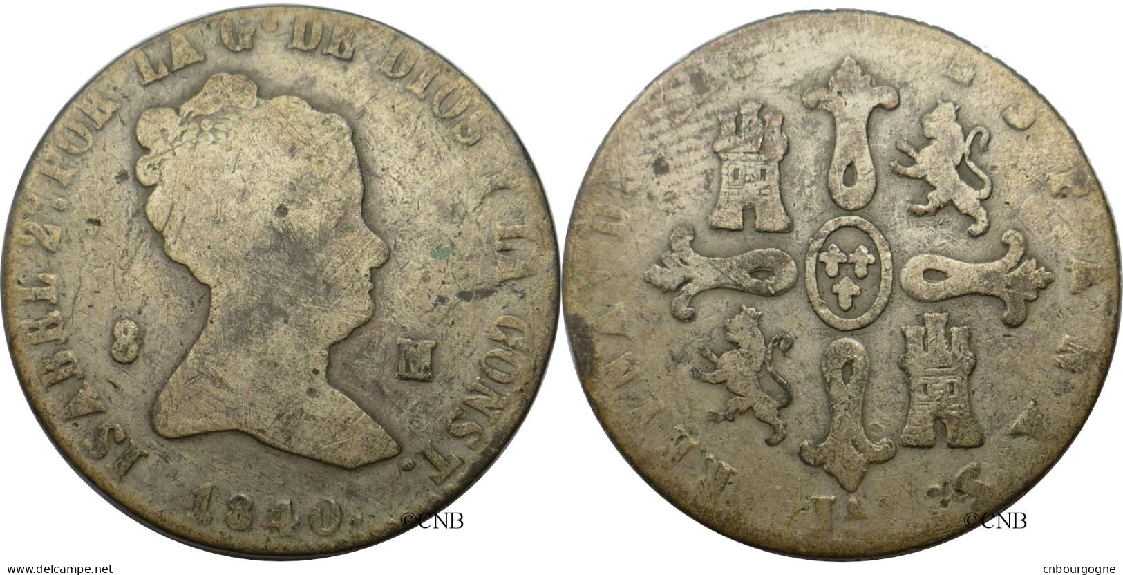 Espagne - Royaume - Isabelle II - 8 Maravedis 1840 Jubia Argentée !!! - TB-/F15 - Mon5782 - Primeras Acuñaciones