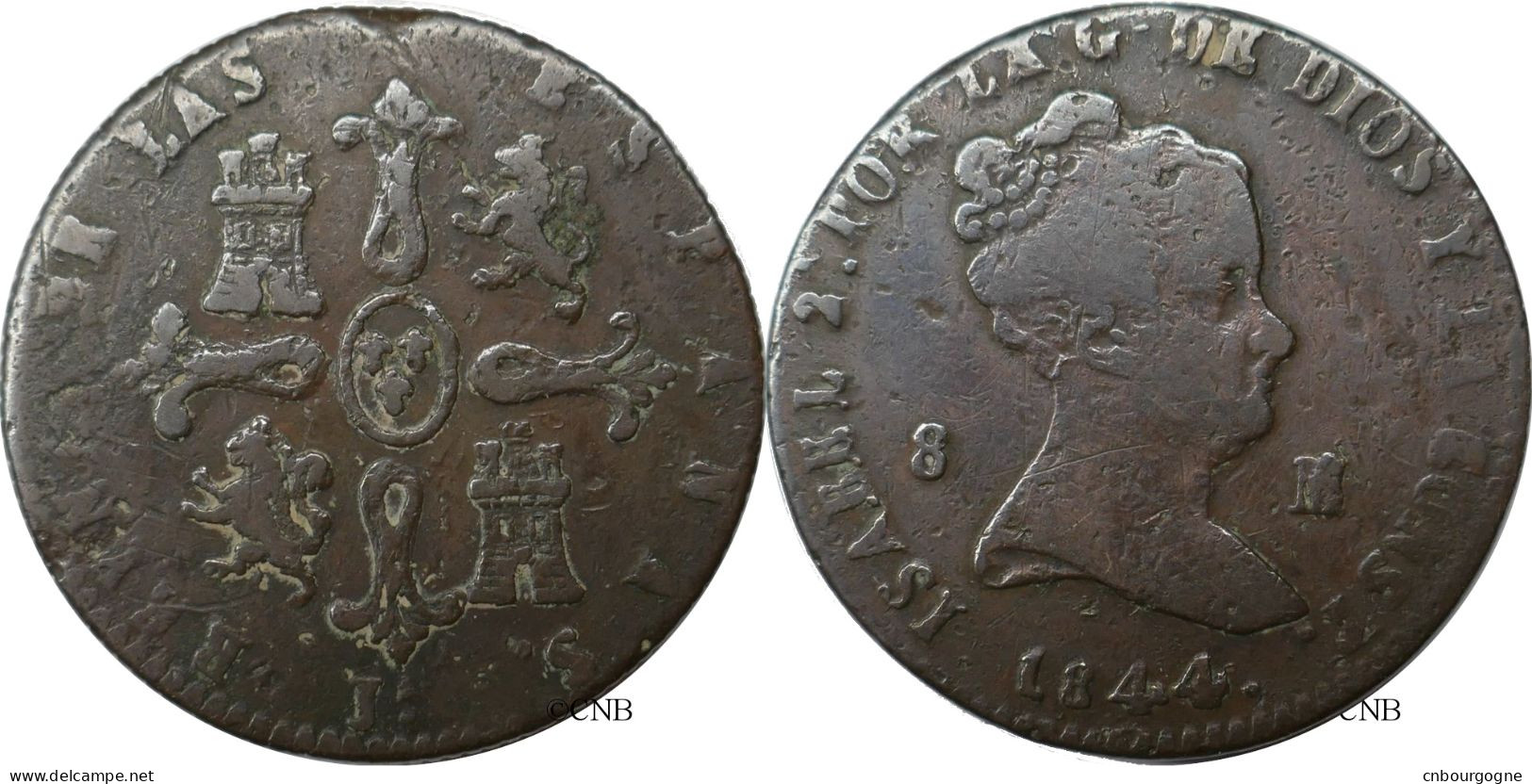 Espagne - Royaume - Isabelle II - 8 Maravedis 1844 Jubia - TB/VF25 - Mon6333 - Primeras Acuñaciones