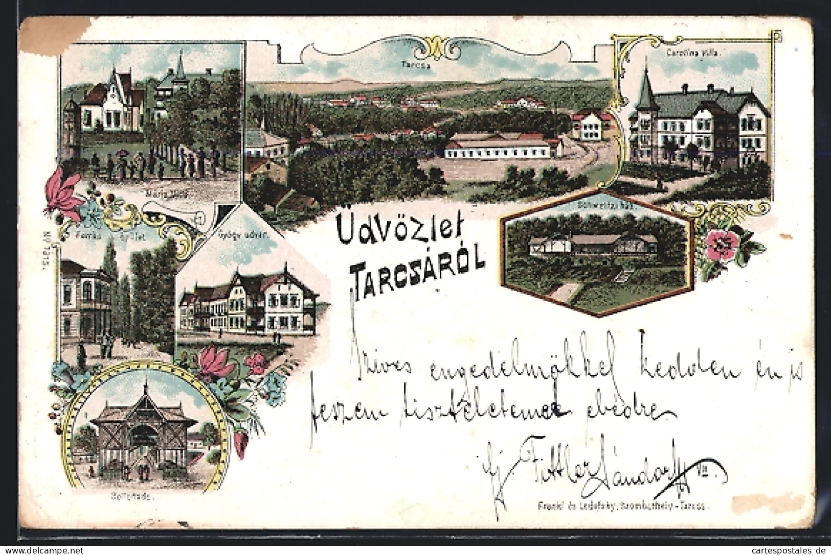 Lithographie Tarcsá, Carolina Villa, Gyógy Udvar, Collonade  - Autres & Non Classés