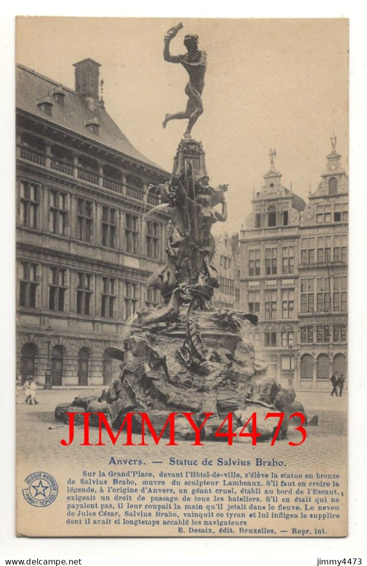 ANVERS En 1924 - Statue De Salvius Brabo + Texte - Edit. E. Desaix Bruxelles - Antwerpen