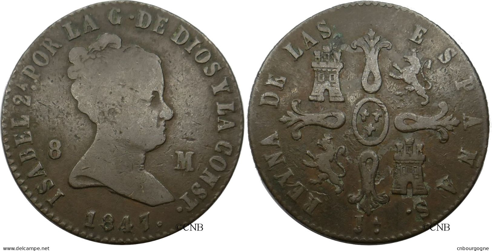 Espagne - Royaume - Isabelle II - 8 Maravedis 1847 Jubia - TB/VF25 - Mon5783 - Premières Frappes