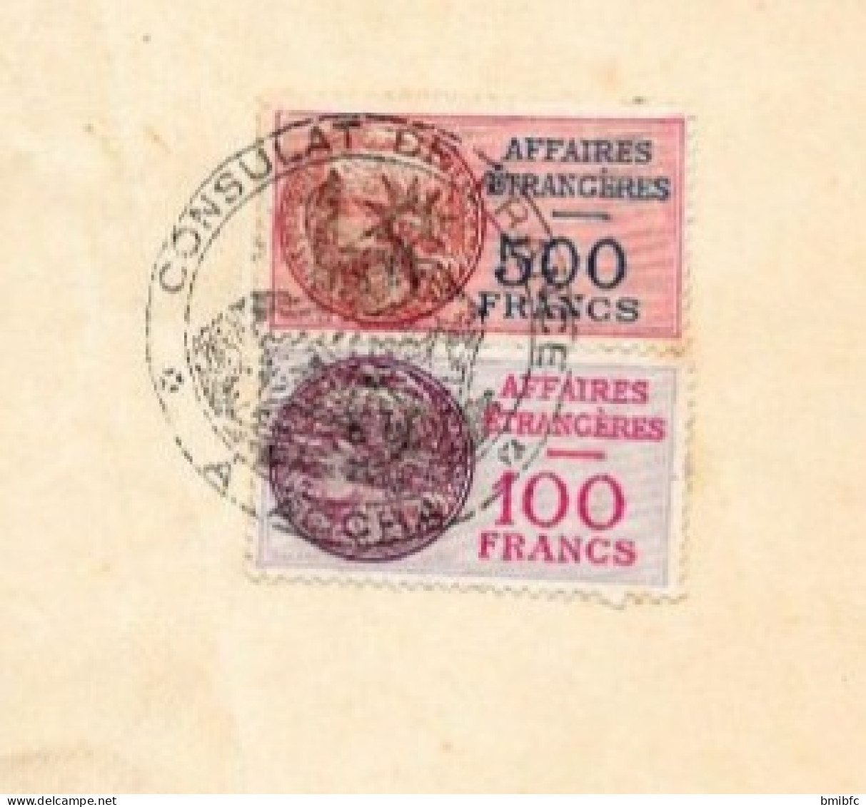 1953 - Sur Lettre Du CONSULAT GENERAL DE FRANCE ACCRA. Fiscaux  Affaires Etrangères 500 Francs Et 100 Francs - Brieven En Documenten