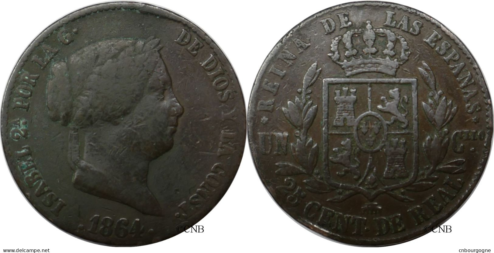 Espagne - Royaume - Isabelle II - 1 Cuartillo / 25 Centimos De Real 1864 Segovia - TB/VF30 - Mon6334 - First Minting