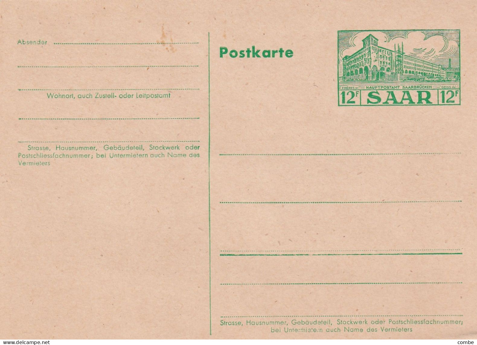 SARRE. SAAR. ENTIER 15F NEUF + 3F - Storia Postale