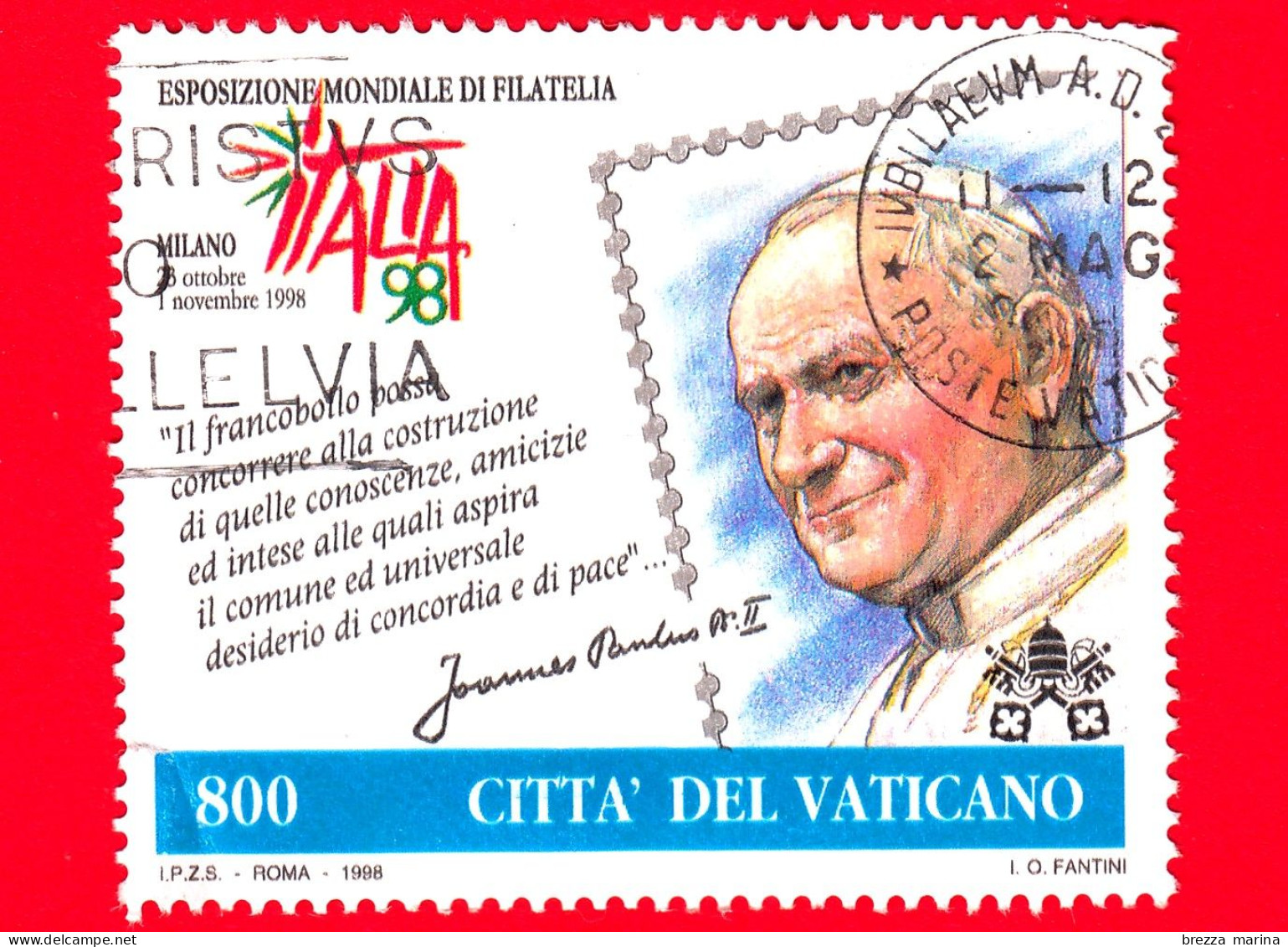 VATICANO - Usato - 1998 - Esposizione Mondiale Di Filatelia - Ritratto Di Giovanni Paolo II - 800 - Usados