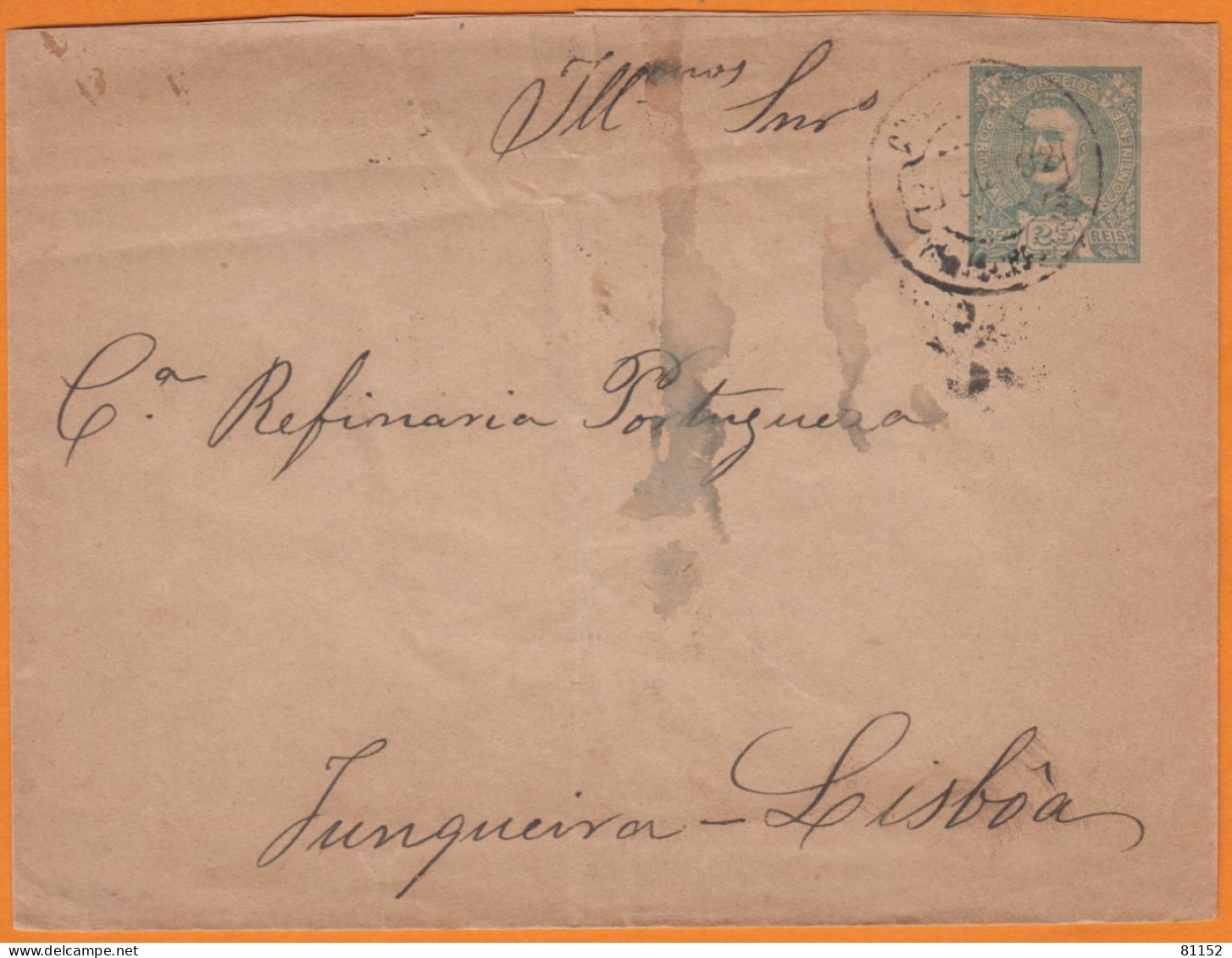 Portugal Entier Charles 1er  25r   1902  Cachet Pub " Diversos Artigos SANTAREM Vallée De Figueira " Pour LISBOA - Interi Postali