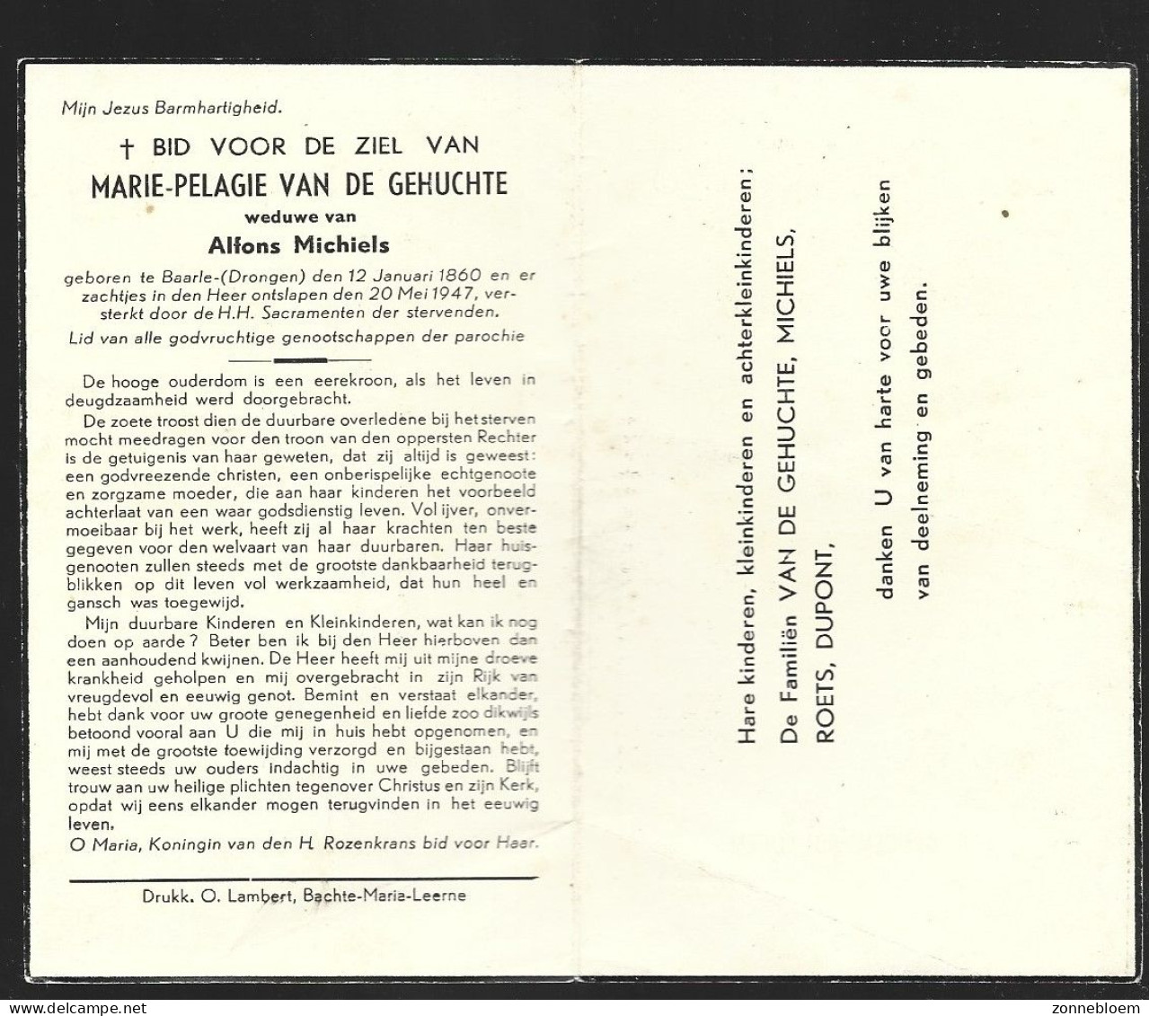 Baarle Drongen Van De Gehuchte Marie Bidprentje Image Pieuse - Images Religieuses