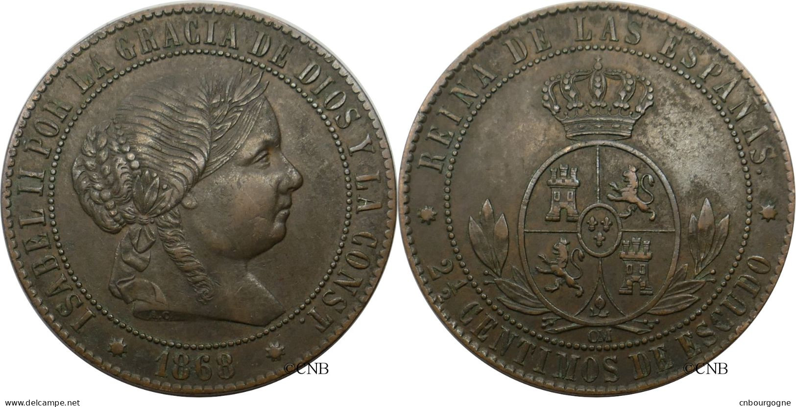 Espagne - Royaume - Isabelle II - 2 1/2 Centimos De Escudo 1868 OM étoile 8 Branches - TTB+/AU50 - Mon5785 - Primi Conii