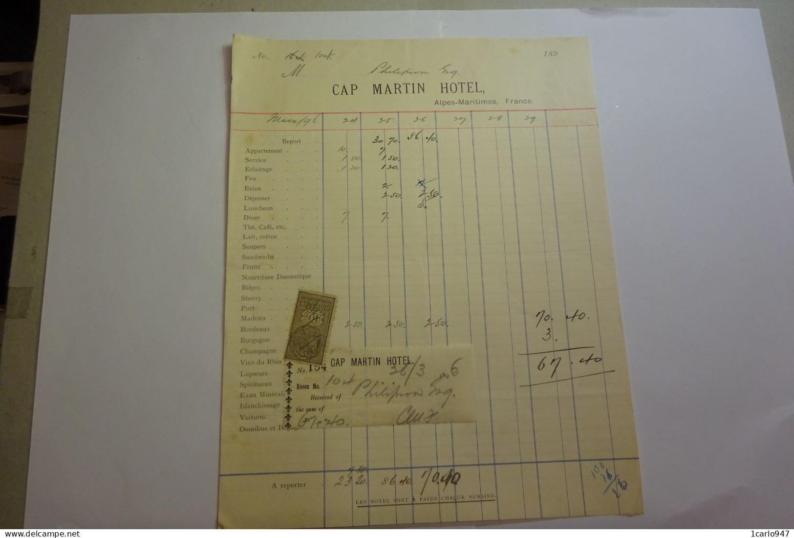 CAP MARTIN -- -ALPE S- MARITIMES  -- FRANCIA  --- CAP  MARTIN HOTEL - 1800 – 1899