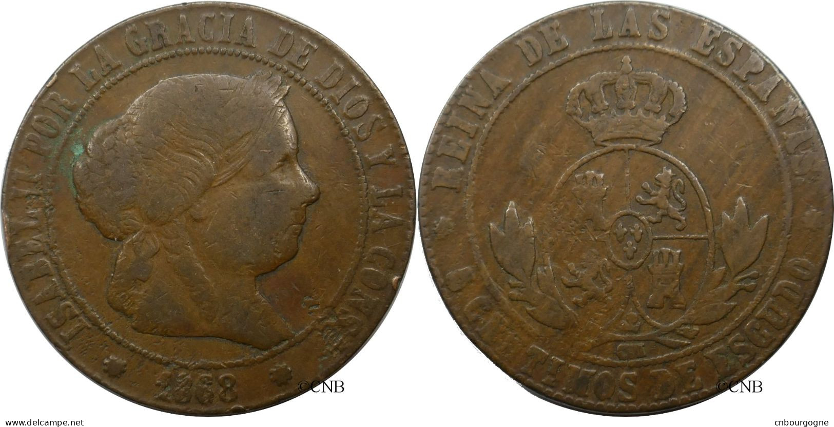 Espagne - Royaume - Isabelle II - 5 Centimos De Escudo 1868 OM étoile 8 Branches - Faux D'époque - TB/VF30 - Mon5661 - Erstausgaben