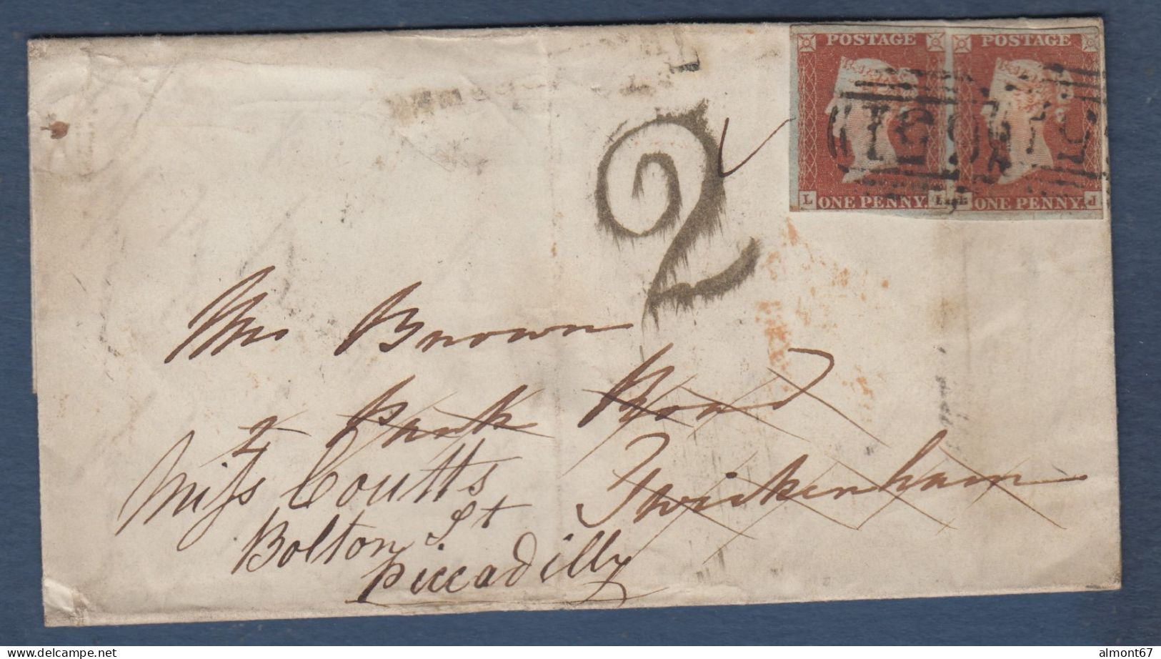 Lettre Avec Paire Du 1 Penny Réexpédiée - Storia Postale