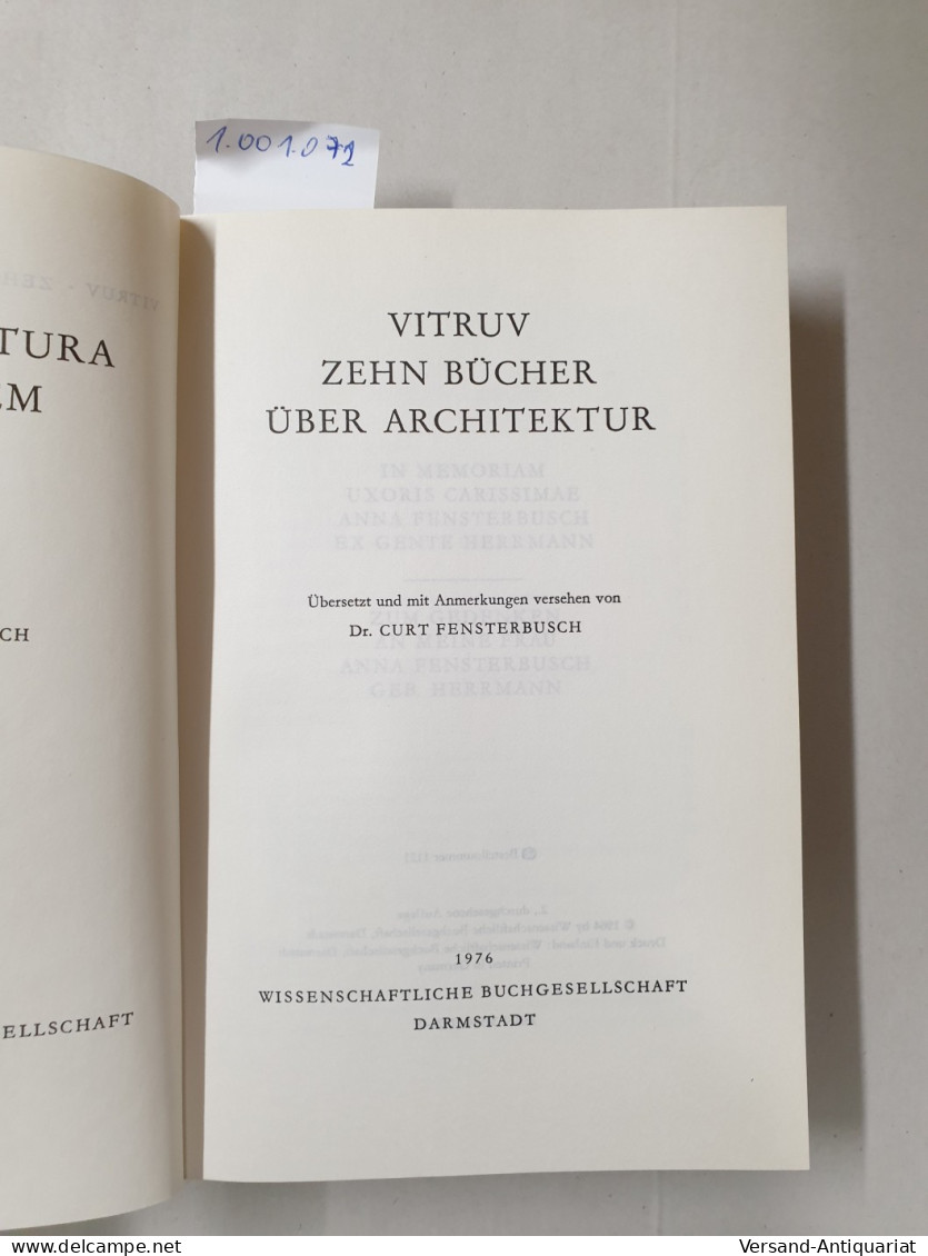 Zehn Bücher über Architektur . (De Architectura Libri Decem): Lat. /Dt (Bibliothek Klassischer Texte) : - Sonstige & Ohne Zuordnung