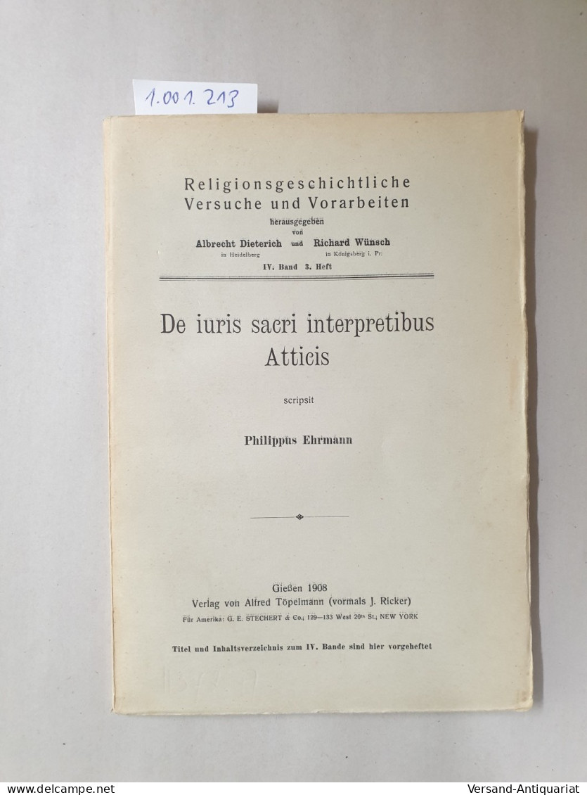 De Iuris Sacri Interpretibus Atticis : - Sonstige & Ohne Zuordnung