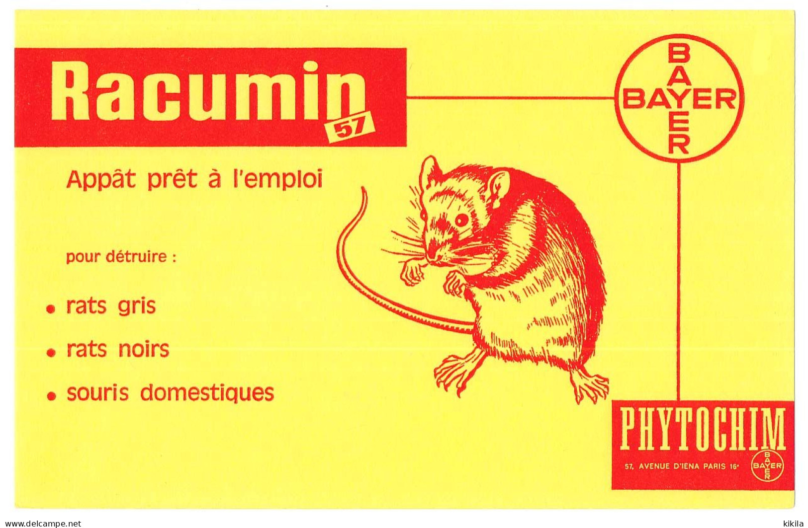 Buvard 21 X 13.4 Bayer  Phytochim  Racumin 57 Appât Prêt à L'emploi Pour Détruire Les Rats Et Souris - Animales